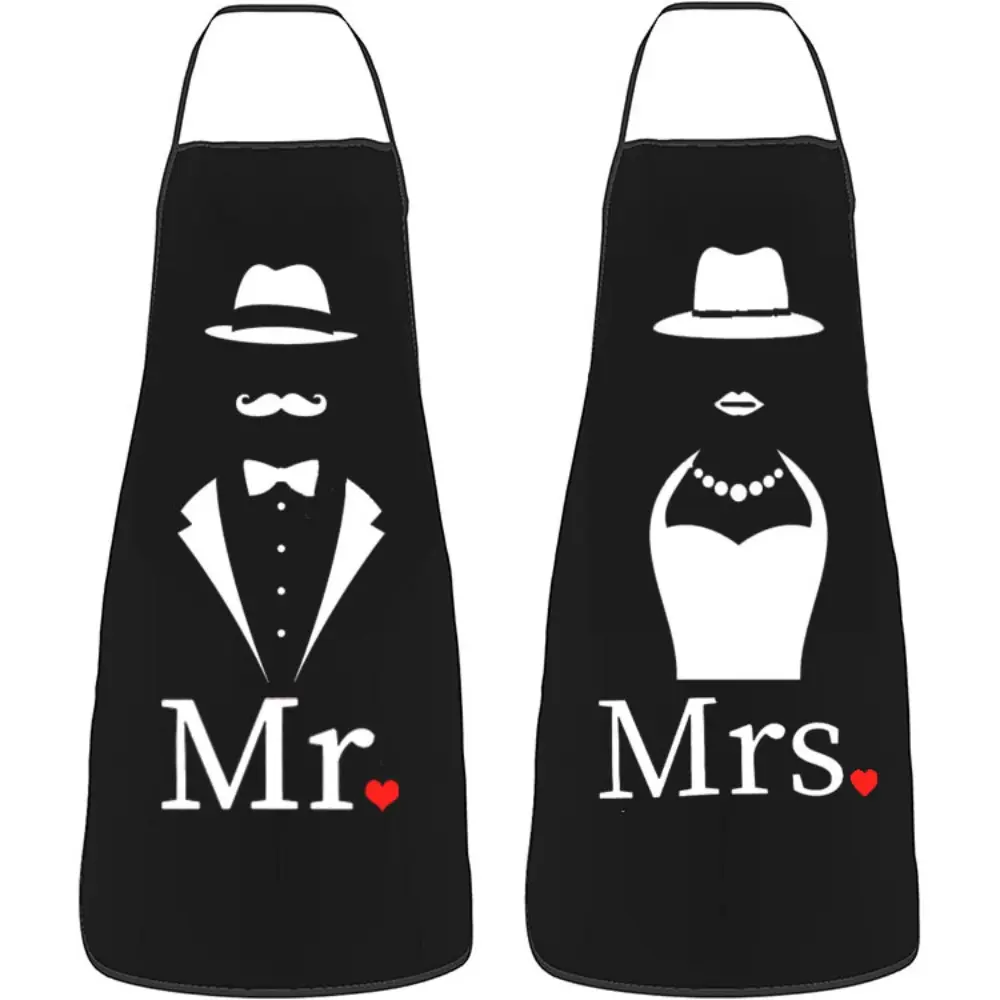 2Pcs/Set Funny Aprons for Couple His and Her Mr & Mrs Kitchen Aprons Set for Baking Cooking Birthday Wedding Engagement Gifts