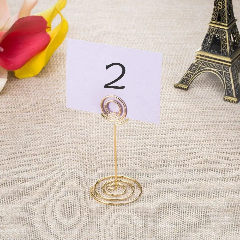 10pcs Gold Swirl Wedding Table Number Name Place Cards Holders Stands Note Menu Clip for Wedding Party Event Banquet Decorations