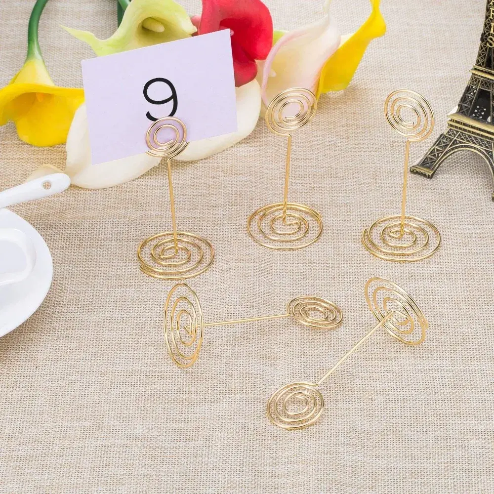 10pcs Gold Swirl Wedding Table Number Name Place Cards Holders Stands Note Menu Clip for Wedding Party Event Banquet Decorations