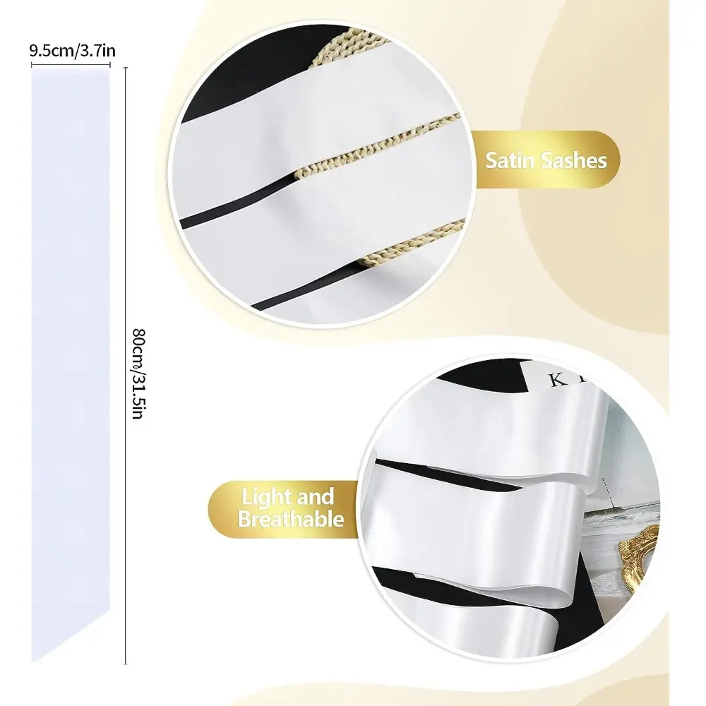 1 Piece Blank Satin Sash White Plain Sash Party Event Diy Your Own Sash Wedding Bachelorette Bridal Shower Birthday Party Favors