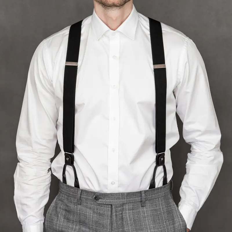 Vintage Suspenders Men Women Adult Leather Trimmed Button End Y Back Adjustable Elastic Trouser Braces Straps Belt Wedding Party