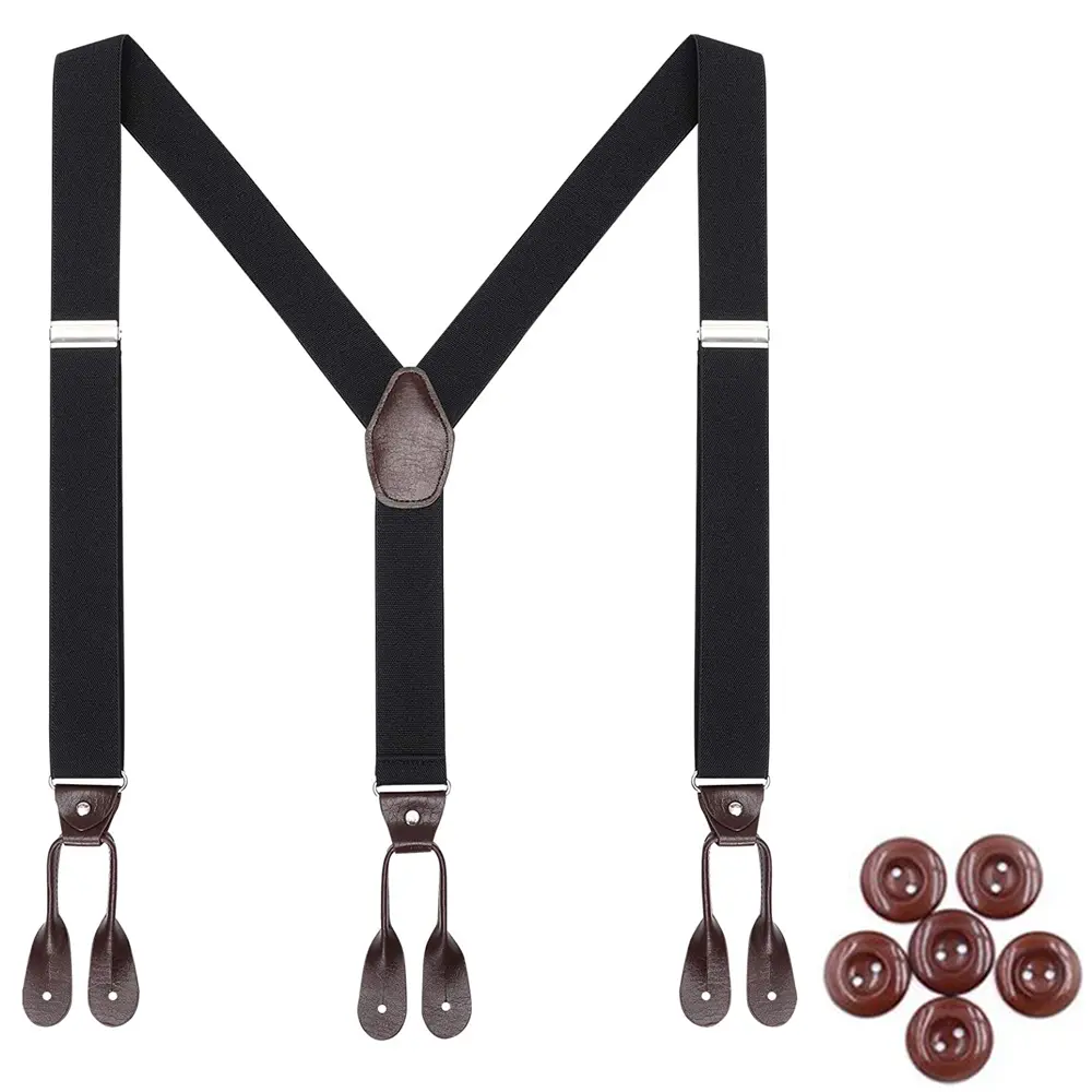 Vintage Suspenders Men Women Adult Leather Trimmed Button End Y Back Adjustable Elastic Trouser Braces Straps Belt Wedding Party