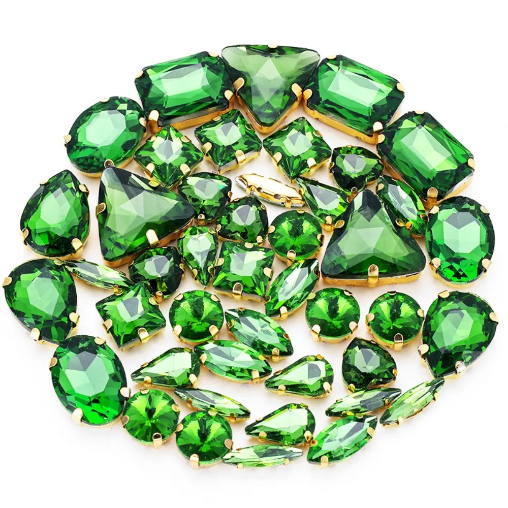 50pcs/Set Mixed Shape Crystal Glass Beads Gold Claw Rhinestone Hand Sew On Diamond for Dress Bags Shoes Jewelry Making DIY Craft