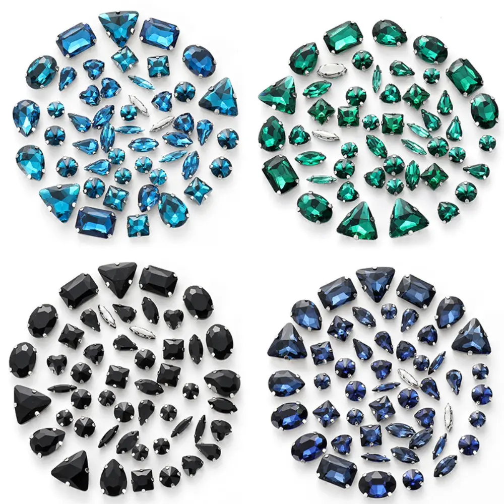 50pcs Mix Shape Silver Claw Rhinestone Hand Sew On Diamond Crystal Glass Beads for Wedding Dress Shoes Jewelry Making DIY Craft