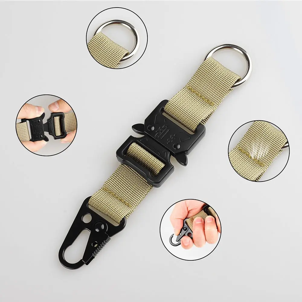 Tactical Backpack Hook Keychain Clips Carabiner Belts Key Chain Loop Double-Split Quick Release Hanging Buckle Outdoor Camping