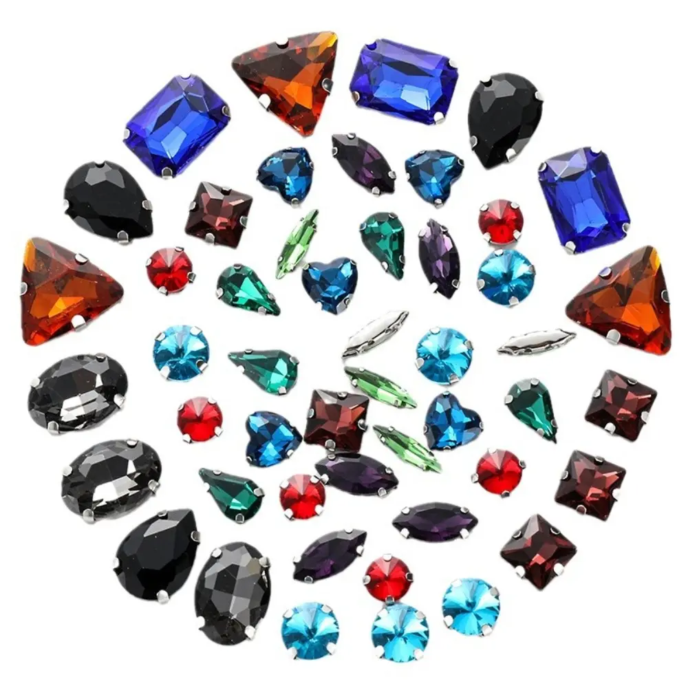 50pcs Mix Shape Silver Claw Rhinestone Hand Sew On Diamond Crystal Glass Beads for Wedding Dress Shoes Jewelry Making DIY Craft