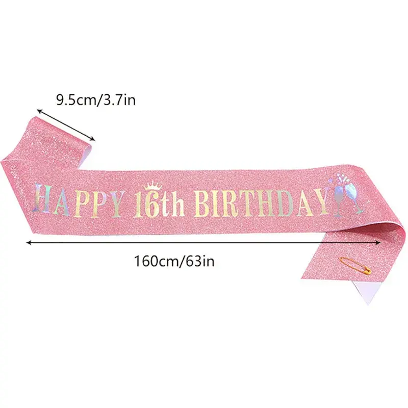 Happy 10th 13th 16th 21st 30th 40th 50th 60th Birthday Glitter Sash for Girls Women Birthday Parties Favor Decorations Supplies