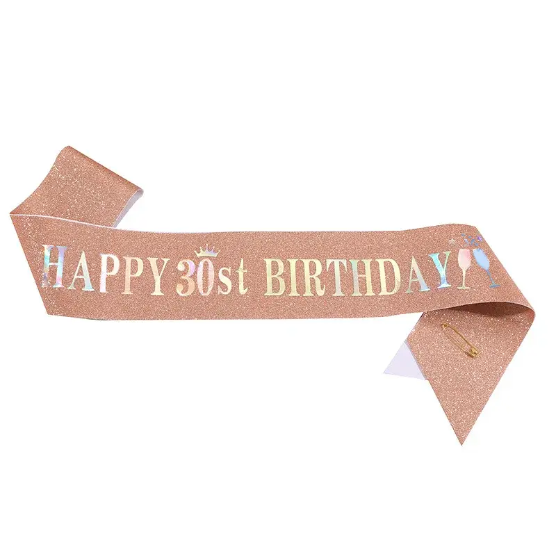Happy 10th 13th 16th 21st 30th 40th 50th 60th Birthday Glitter Sash for Girls Women Birthday Parties Favor Decorations Supplies