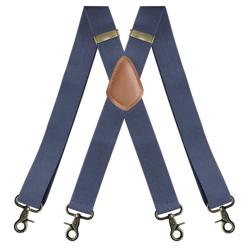 Vintage Suspenders for Men Work Heavy Duty Big Tall 3.5cm Wide X-Shape 4 Bronze Snap Hooks Adjustable Elastic Trouser Braces