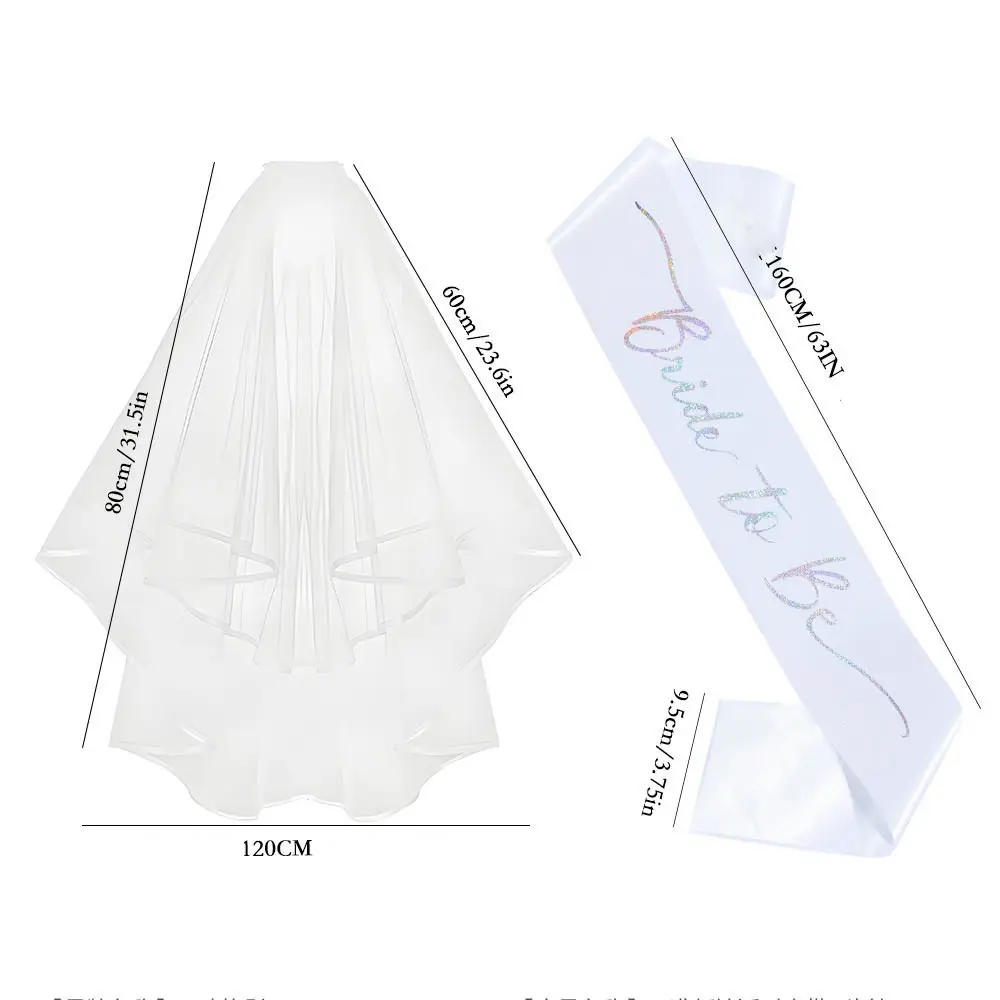 2pcs/Set Bride To Be Sash and Veil for Hen Night Bachelorette Bridal Shower Wedding Party Favor Decorations Supplies White Black