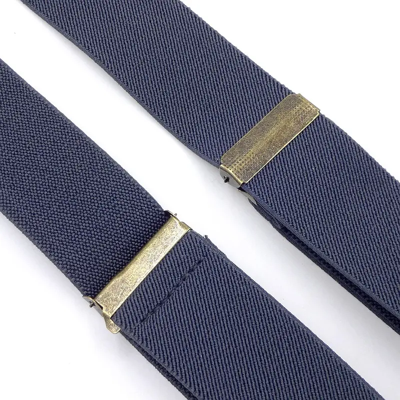 Vintage Suspenders for Men Work Heavy Duty Big Tall 3.5cm Wide X-Shape 4 Bronze Snap Hooks Adjustable Elastic Trouser Braces