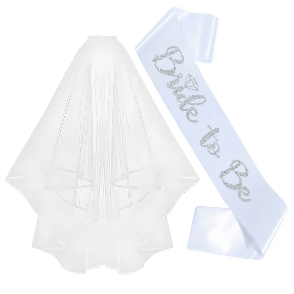 2pcs/Set Bride To Be Sash and Veil for Hen Night Bachelorette Bridal Shower Wedding Party Favor Decorations Supplies White Black