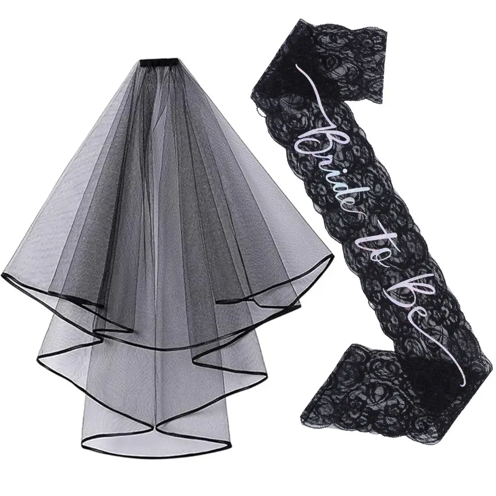 2pcs/Set Bride To Be Sash and Veil for Hen Night Bachelorette Bridal Shower Wedding Party Favor Decorations Supplies White Black