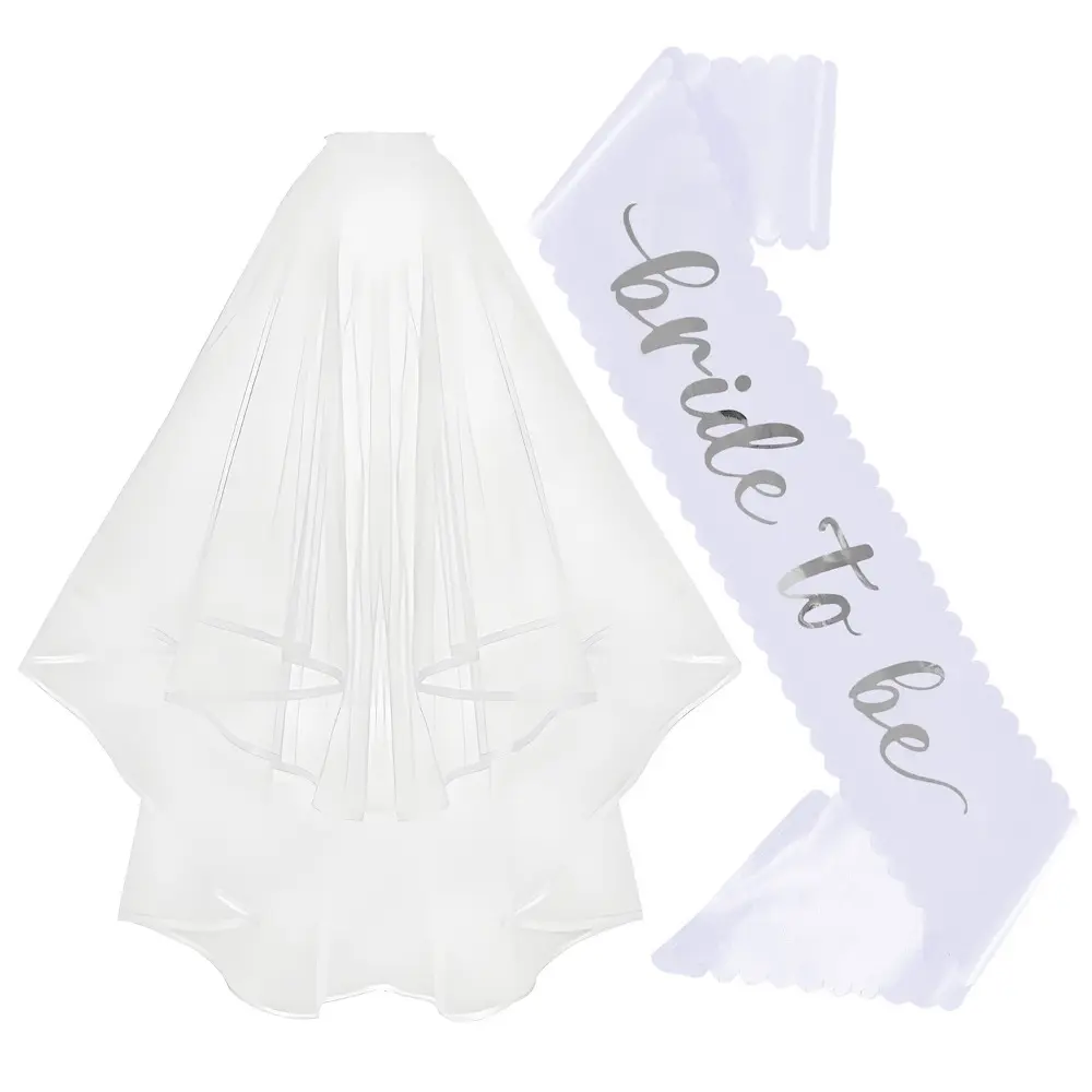 2pcs/Set Bride To Be Sash and Veil for Hen Night Bachelorette Bridal Shower Wedding Party Favor Decorations Supplies White Black