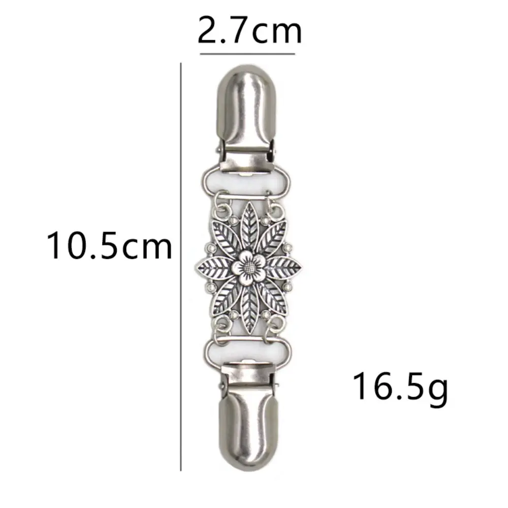 Retro Flower Sweater Shawl Clips Fasteners Back Cinch Clips Cardigan Dress Collar Brooch Clips for Women Girls Clothing Silver