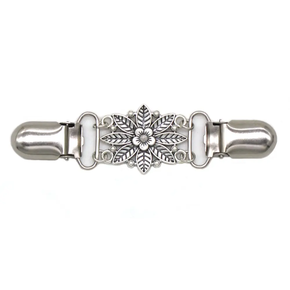 Retro Flower Sweater Shawl Clips Fasteners Back Cinch Clips Cardigan Dress Collar Brooch Clips for Women Girls Clothing Silver