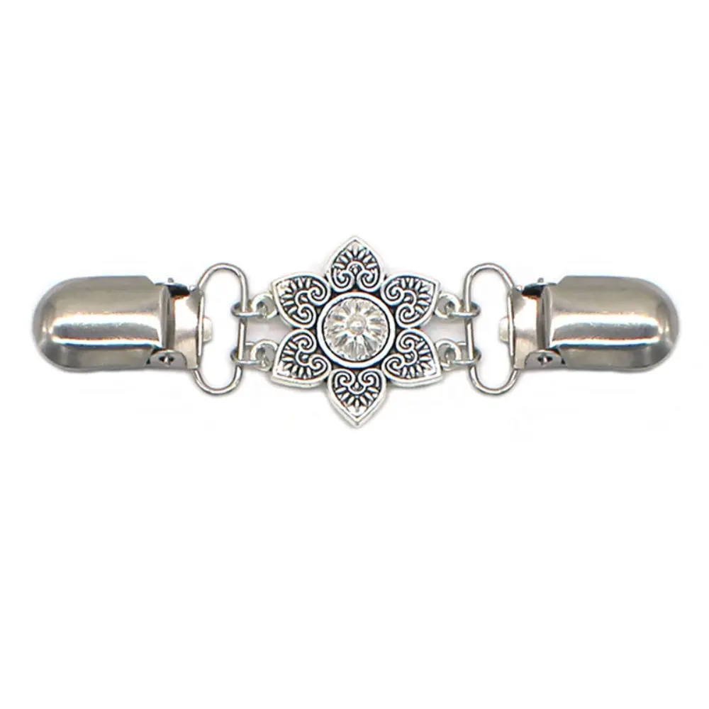 Retro Flower Sweater Shawl Clips Fasteners Back Cinch Clips Cardigan Dress Collar Brooch Clips for Women Girls Clothing Silver