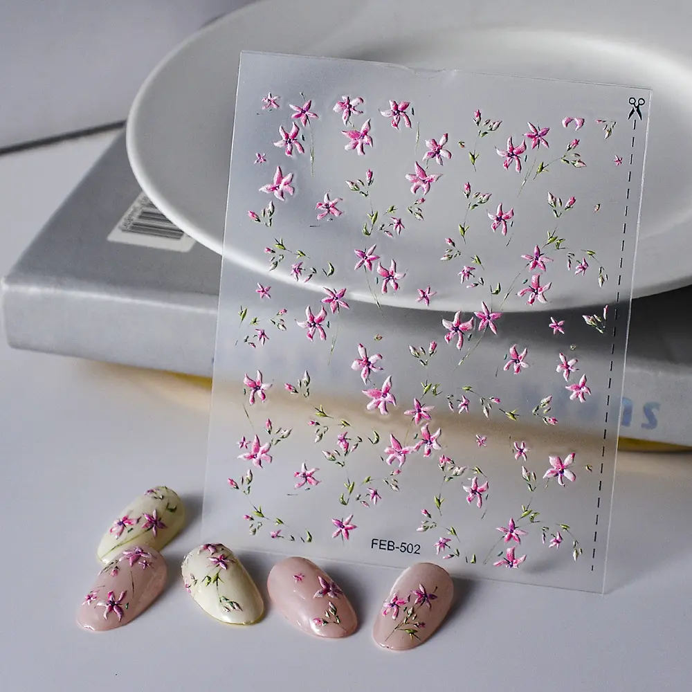 5D Embossed Flower Nail Stickers White Small Daisy Flower Nail Stickers Self-Adhesive Decal for Nail Art Accessories Decoration