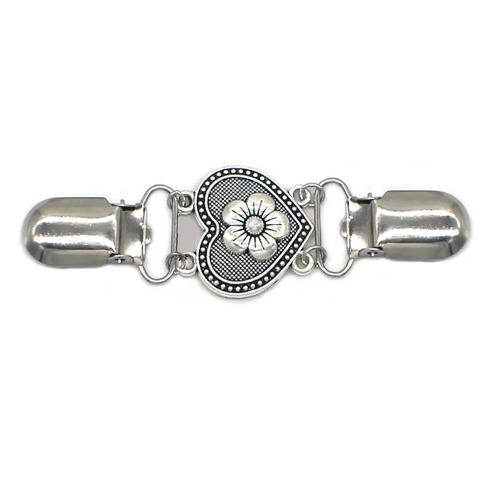 Retro Flower Sweater Shawl Clips Fasteners Back Cinch Clips Cardigan Dress Collar Brooch Clips for Women Girls Clothing Silver