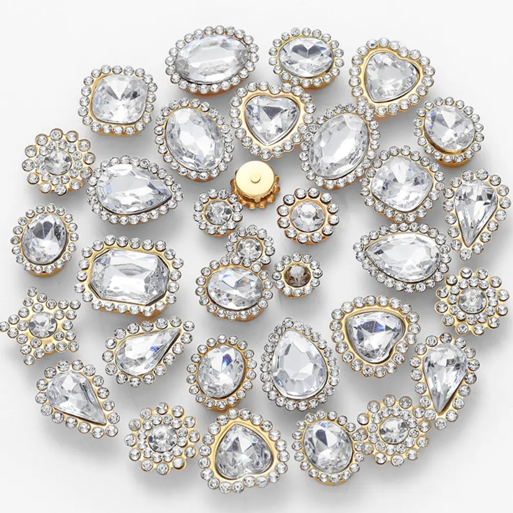 50pcs Mixed Shape Sew on Rhinestones 9mm-15mm Crystals Glass Flatback Claw Rhinestones Diamond for DIY Clothes Shoes Hats Bags