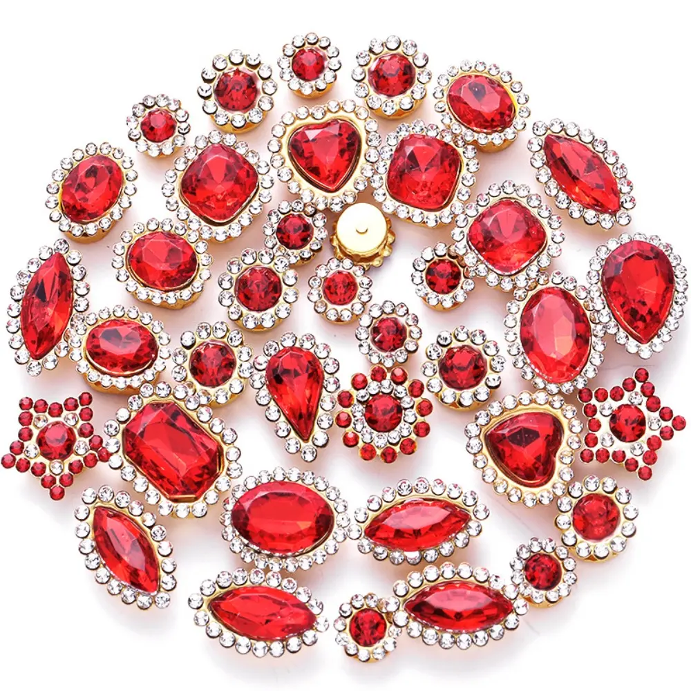 50pcs Mixed Shape Sew on Rhinestones 9mm-15mm Crystals Glass Flatback Claw Rhinestones Diamond for DIY Clothes Shoes Hats Bags