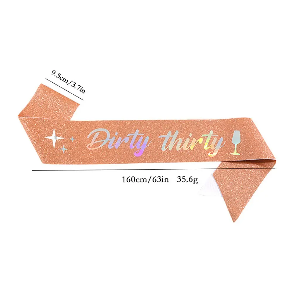 Dirty Thirty Sash Glitter Satin Dirty 30 Sash for Girls Women 30th Thirty Birthday Party Favors Supplies Decorations Rose Gold