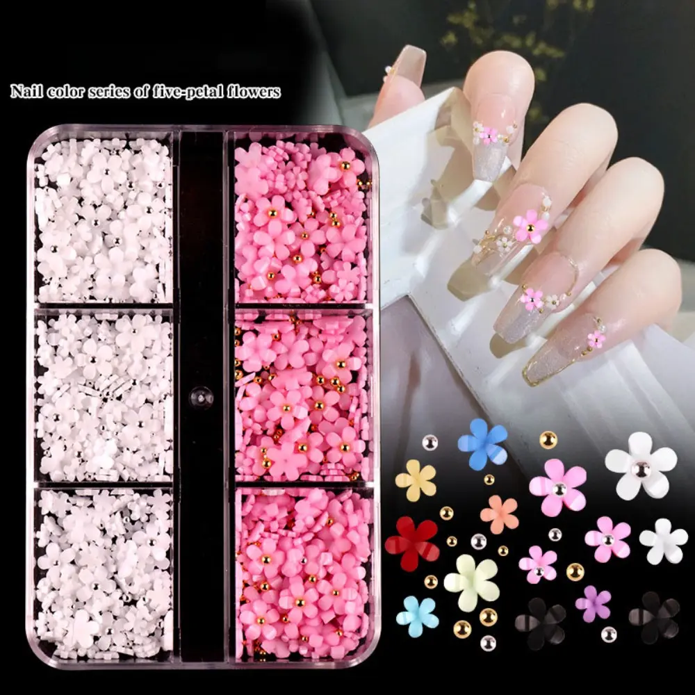 3D Flower Nail Charms Mixed Size Spring Cherry Blossom Flower with Pearls Gem Charms Nail for Nail Art Supplies Decorations