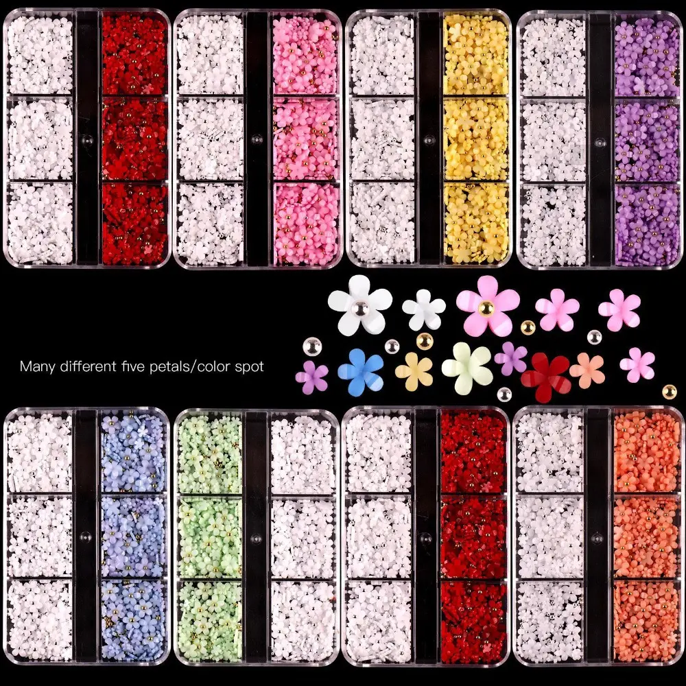 3D Flower Nail Charms Mixed Size Spring Cherry Blossom Flower with Pearls Gem Charms Nail for Nail Art Supplies Decorations