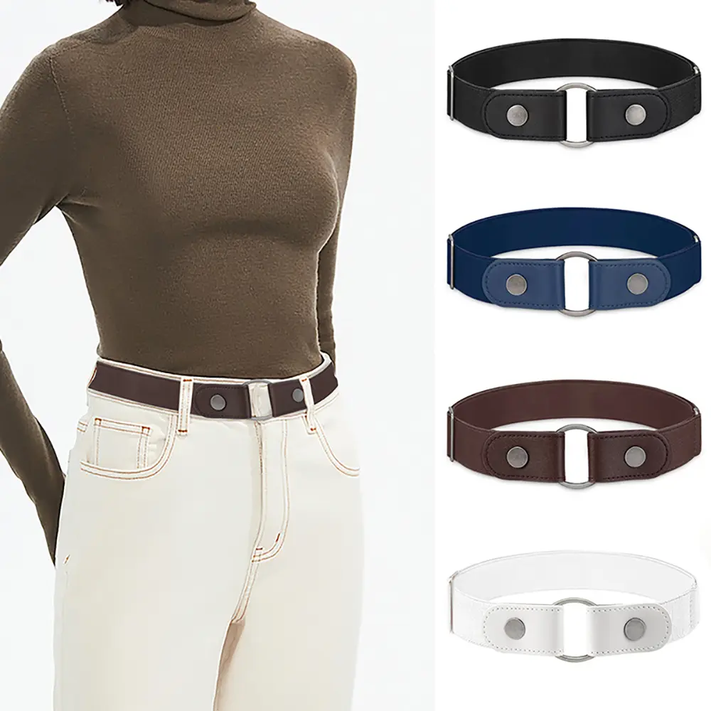 No Buckle Invisible Stretch Belt for Women Girls Jeans Pants Dress, Women's Adjustable Elastic Buckle-free No-show Waist Belt