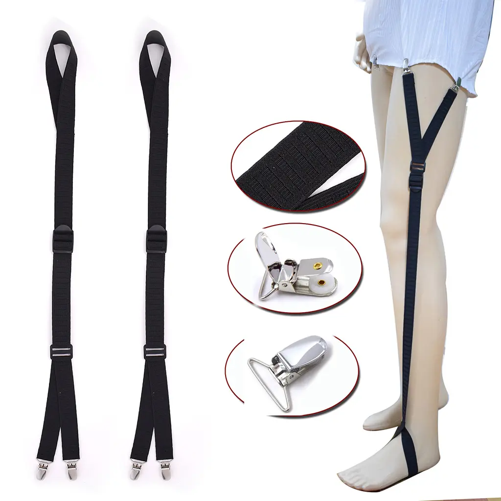 1Pair Men's Shirt Stays Leg Suspenders Strap Belt Adjustable Elastic Military Shirt Holders Tuckers Non Slip Clips Sock Garters