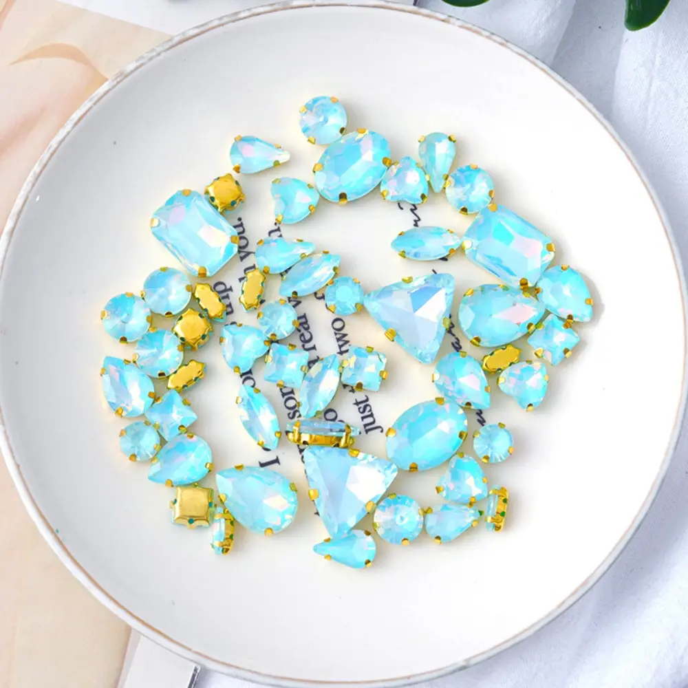 50pcs/Set Mocha Crystal Glass Beads Mixed Shaped Claw Rhinestone Hand Sew On Stones Diamond for Dress Bags Jewelry DIY Crafts
