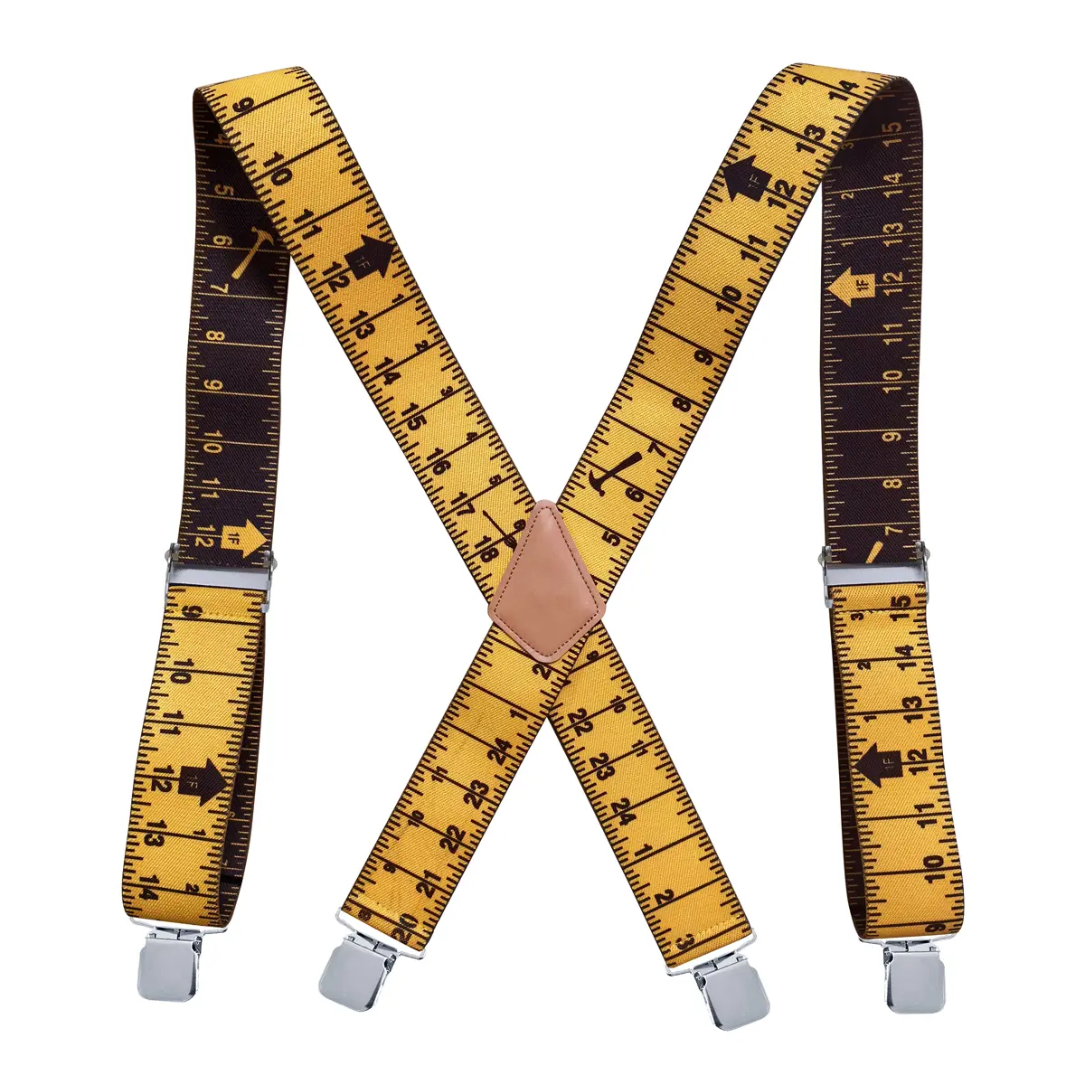 Heavy Duty Suspenders for Men Work Tape Measure Pattern 5cm X-back 4 Strong Clips Ruler Suspenders Trouser Braces Strap Belt