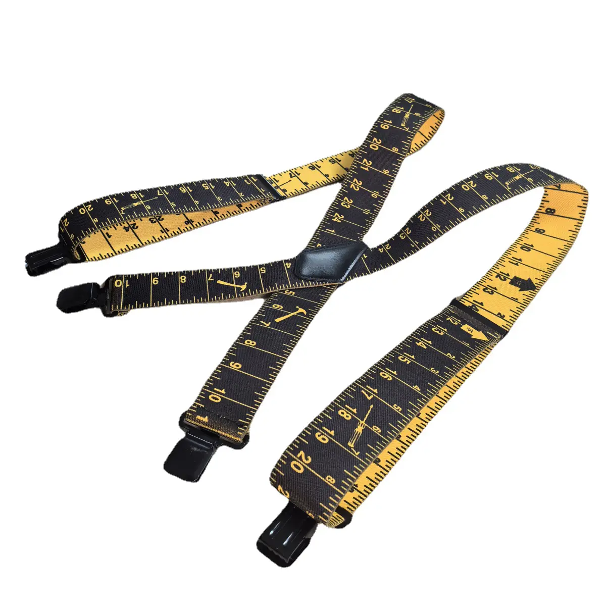 Heavy Duty Suspenders for Men Work Tape Measure Pattern 5cm X-back 4 Strong Clips Ruler Suspenders Trouser Braces Strap Belt