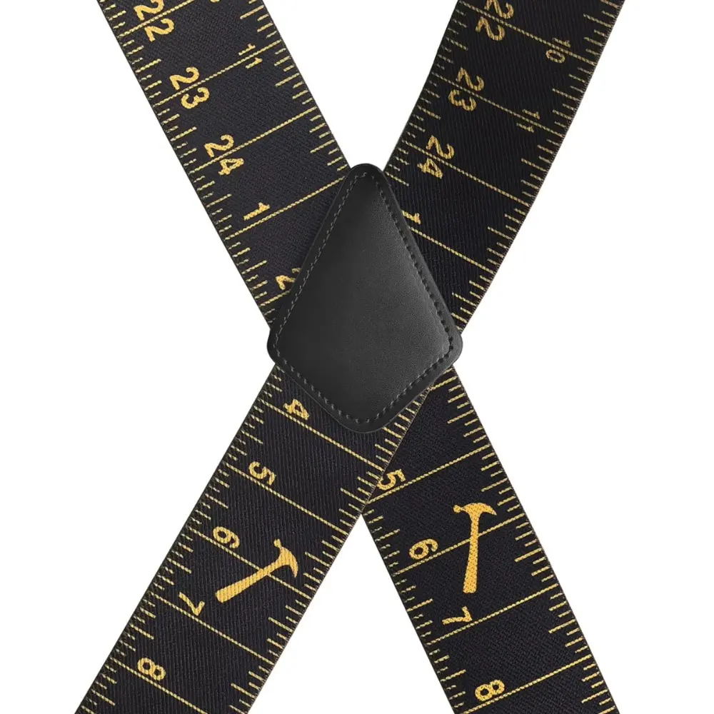 Heavy Duty Suspenders for Men Work Tape Measure Pattern 5cm X-back 4 Strong Clips Ruler Suspenders Trouser Braces Strap Belt