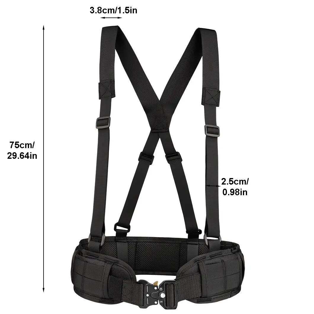 Tactical Battle Combat Air-soft Padded Equipment Molle Waist Belt with Adjustable Suspenders Free Straps