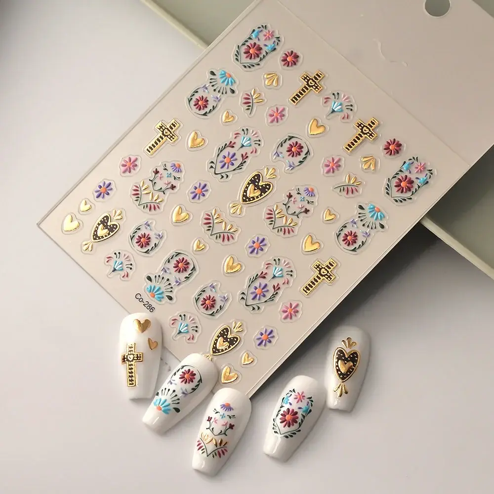 1 Sheet Novelty 5D Bohemian Flower Crossing Nail Art Decal Stickers for Women Girls Fingernails Designs DIY Nail Decoration