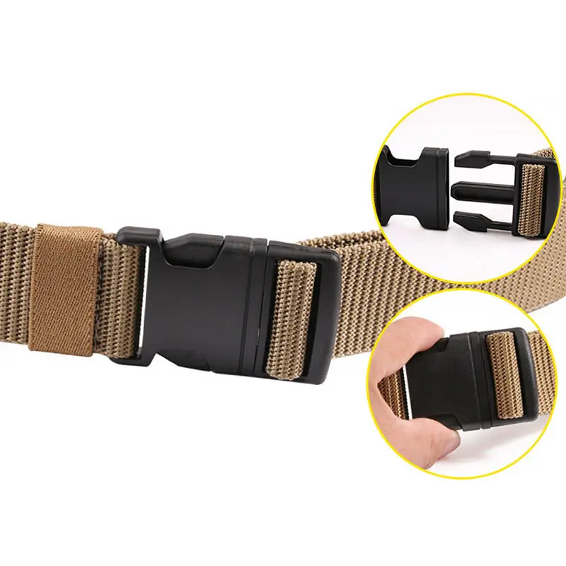 Men's Fashion Nylon Canvas Belt Metal-Free Plastic Buckle Military Tactical Belt Outdoor Sports Hiking Webbing Web Waist Belts