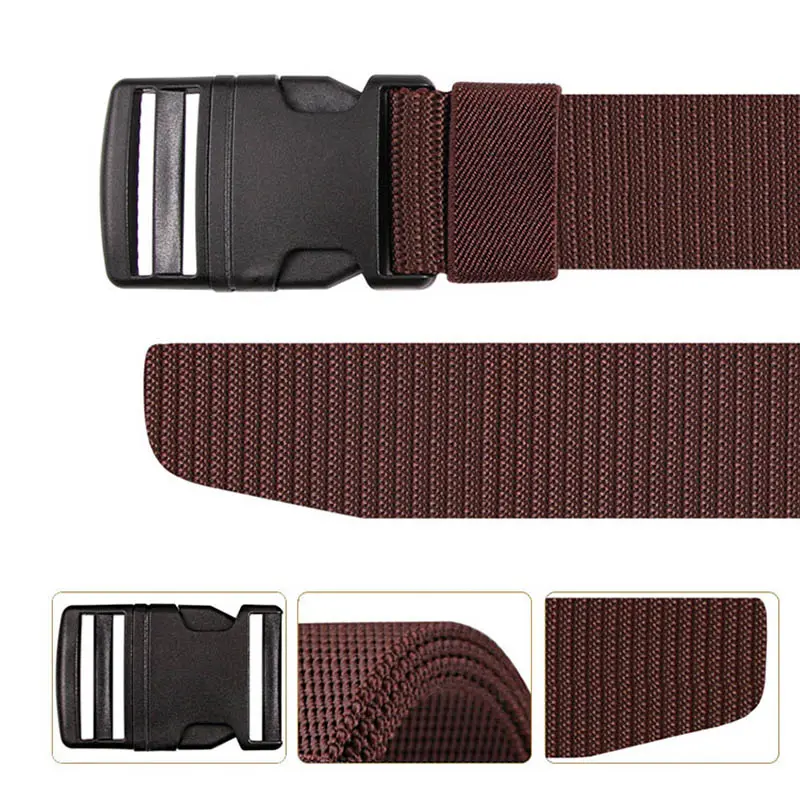 Men's Fashion Nylon Canvas Belt Metal-Free Plastic Buckle Military Tactical Belt Outdoor Sports Hiking Webbing Web Waist Belts