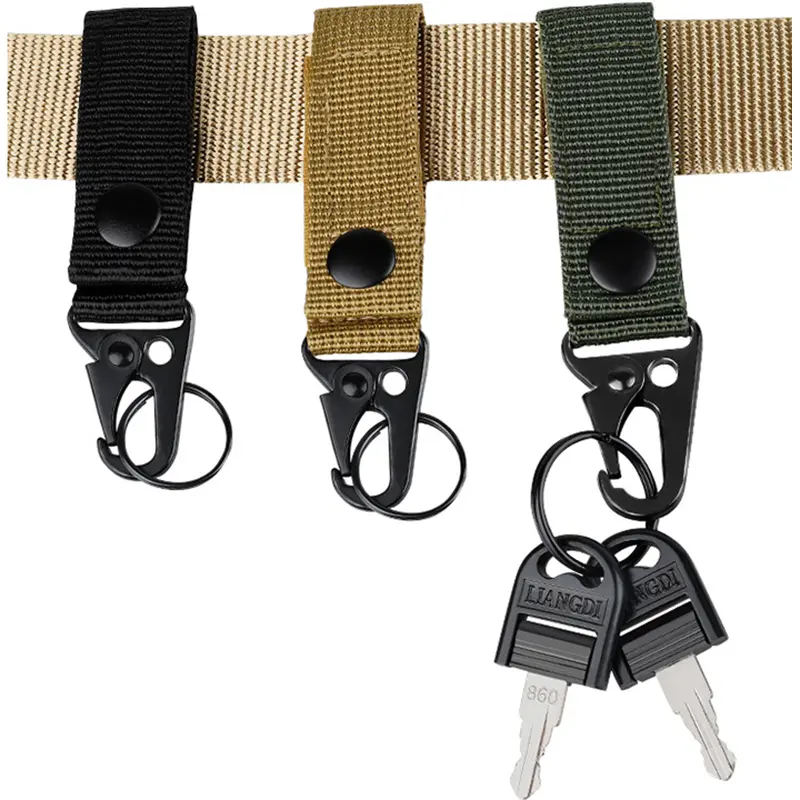 Tactical Belt Key Chain Holder Carabiner Molle Snap Hook Belt Nylon Webbing Buckle Hanging Camping Hiking Outdoor Accessories