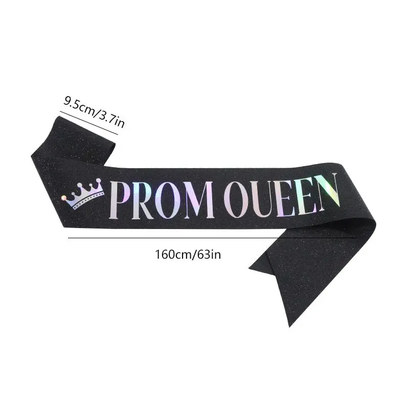 Prom Queen Glitter Sash for Girls Women Night Hen Bachelorette Parties Birthday Graduation Party Decorations Supplies Rose Gold