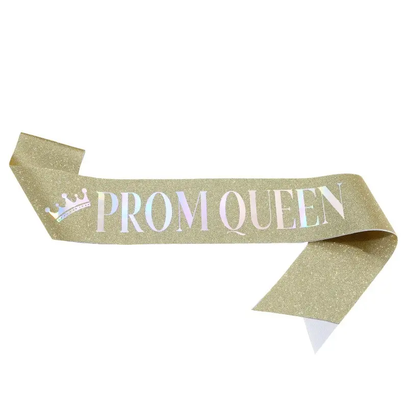 Prom Queen Glitter Sash for Girls Women Night Hen Bachelorette Parties Birthday Graduation Party Decorations Supplies Rose Gold