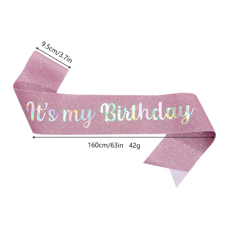 It's My Birthday Tiara and Sash Rose Glitter Satin Sash and Headband for Girls Women Happy Birthday Party Decorations Supplies