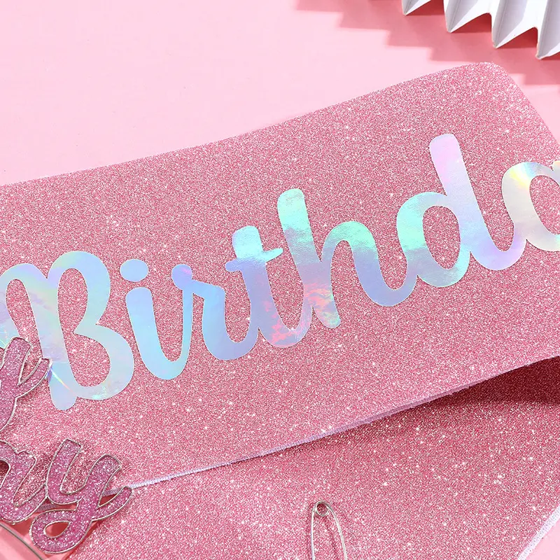 It's My Birthday Tiara and Sash Rose Glitter Satin Sash and Headband for Girls Women Happy Birthday Party Decorations Supplies