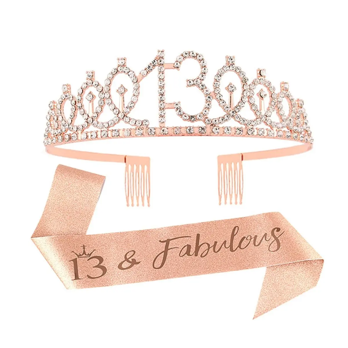Birthday Tiara Crown and Sash for Women Girls Sweet 13th 16th 21st 30th 40th 50th 60th Birthday Party Decoration Favor Gifts