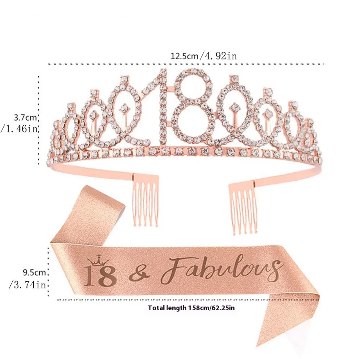 Birthday Tiara Crown and Sash for Women Girls Sweet 13th 16th 21st 30th 40th 50th 60th Birthday Party Decoration Favor Gifts