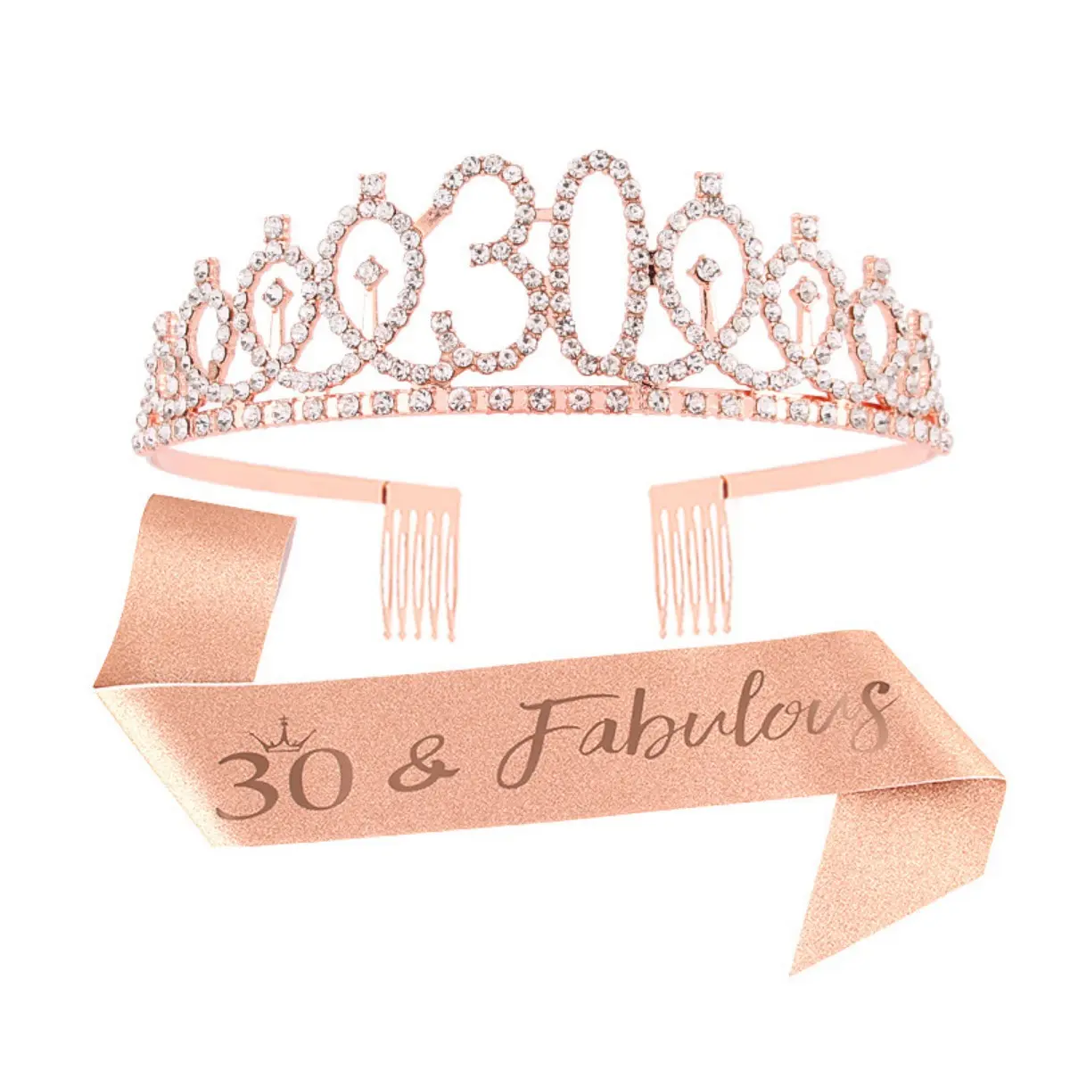Birthday Tiara Crown and Sash for Women Girls Sweet 13th 16th 21st 30th 40th 50th 60th Birthday Party Decoration Favor Gifts