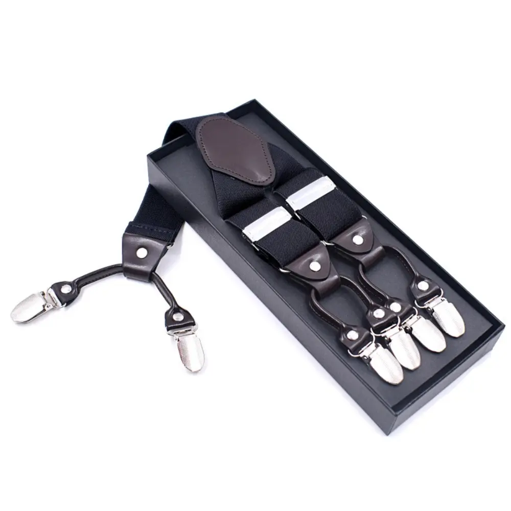 Suspenders for Men 3.5cm Wide Y Shaped 6 Metal Clips Adjustable Elastic Trouser Braces Strap Belts Wedding Party Formal Casual