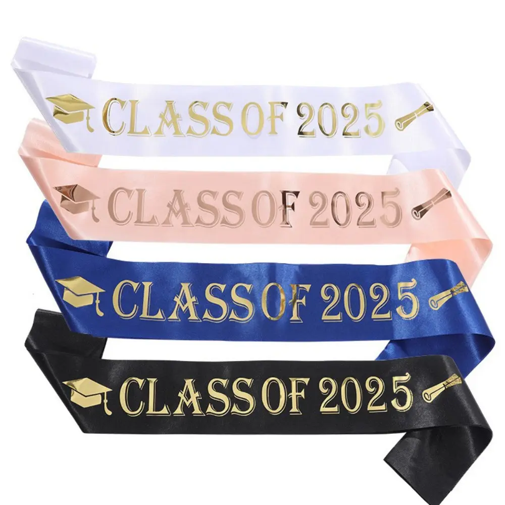 Graduation Decoration Class of 2025 Satin Sash Glitter Black Blue Congratulation Graduation Party Decoration Supplies Favor Gift