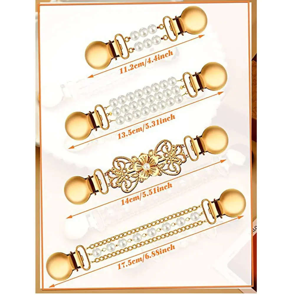 Pearls Sweater Clips Fasteners Pearl Brooch Clips Cardigan Shawl Dress Shirts Collar Back Cinch Clips for Women Girls Clothing