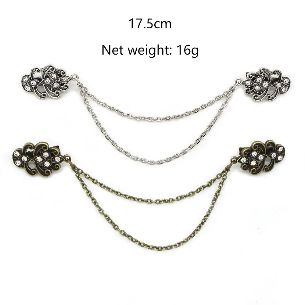 Vintage Flower Chain Cardigan Clip Retro Tassel Buckles Cloak Shirt Collar Brooch Pin for Men Women Jewelry Clothing Accessories